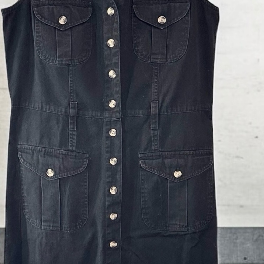 Vintage 90’s Black Denim Sleeveless Button Down Maxi Dress Size 6 Y2K - Picture 4 of 7